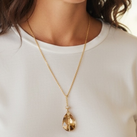 Swarovski Desert Glow Crystal Chandelier Drop Pendant Necklace Gold Tone - Picture 2 of 4